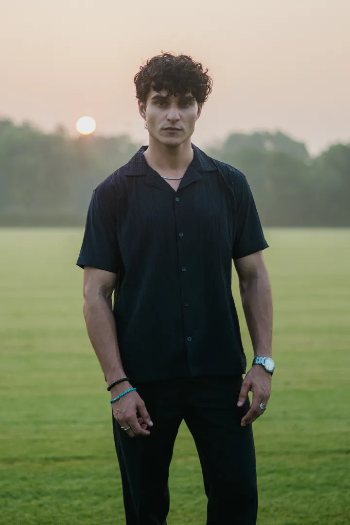 TEXTURED RESORT COLLAR SHIRT