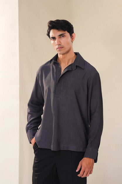 TEXTURED HALF PLACKET SHIRT