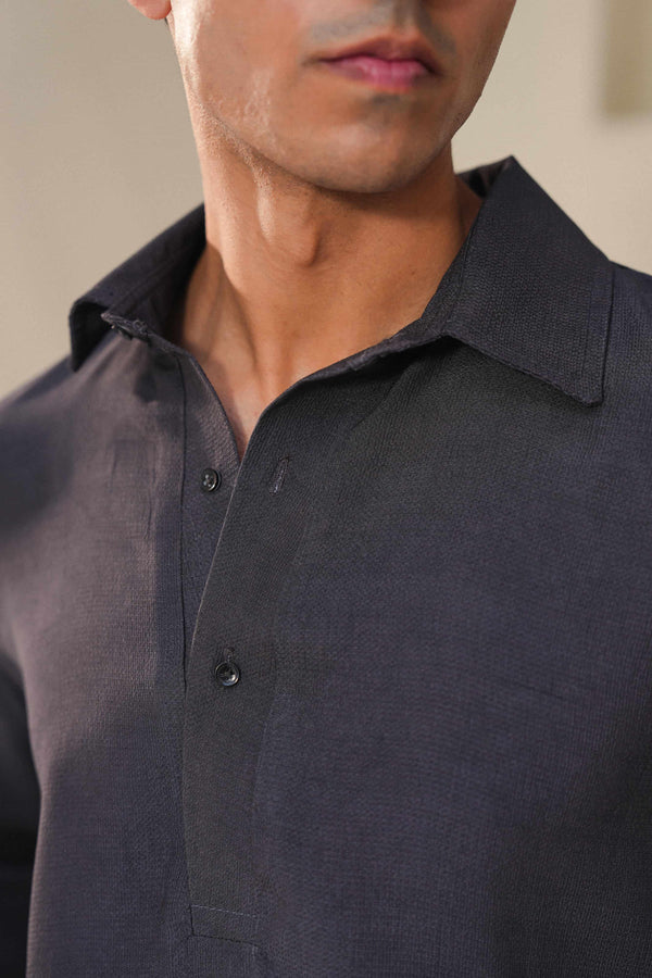 TEXTURED HALF PLACKET SHIRT