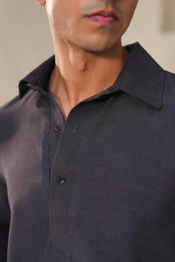TEXTURED HALF PLACKET SHIRT