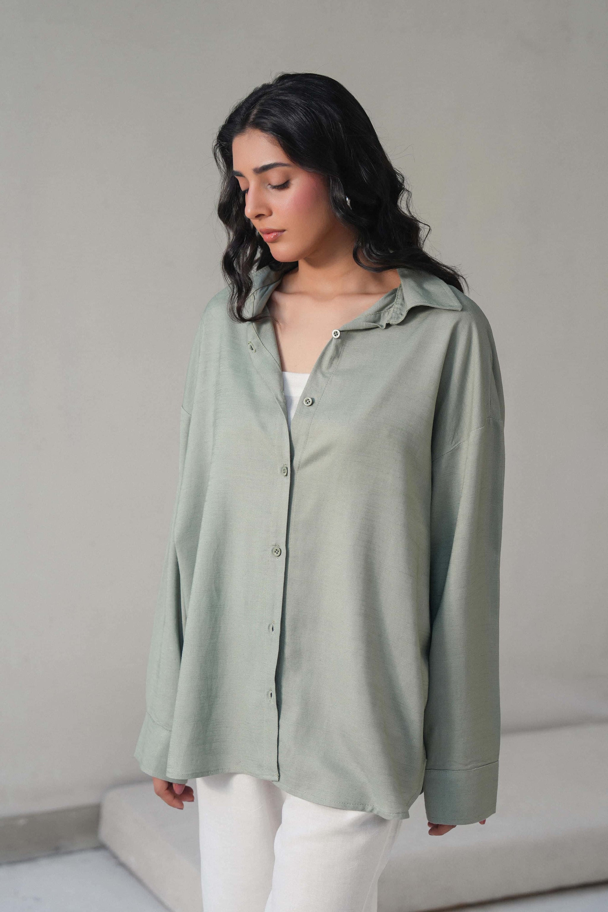 LINEN BLEND BUTTON DOWN