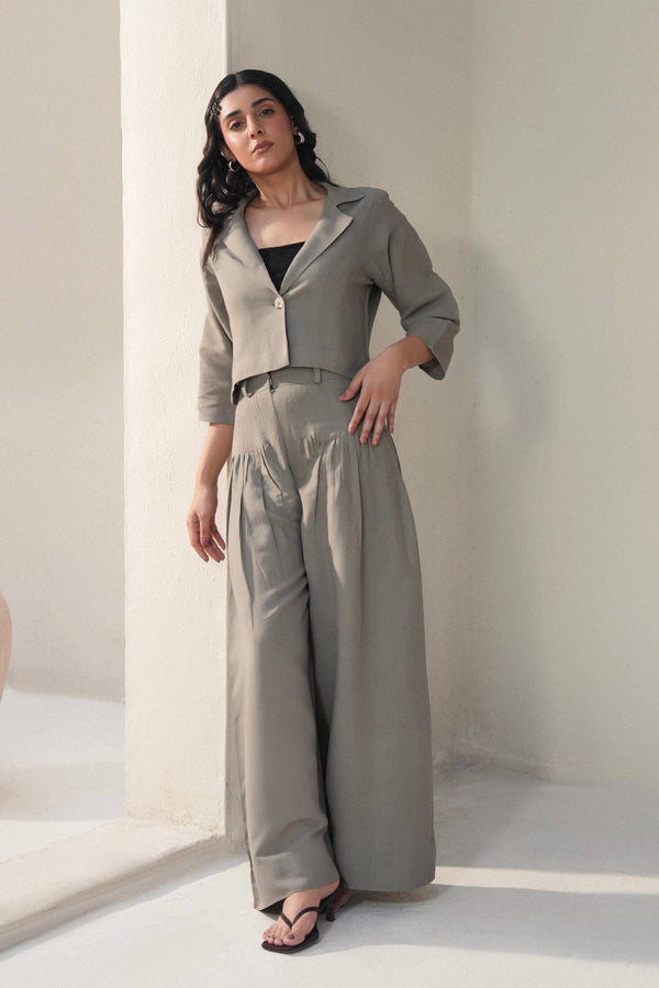 LINEN TUCKED PANTS