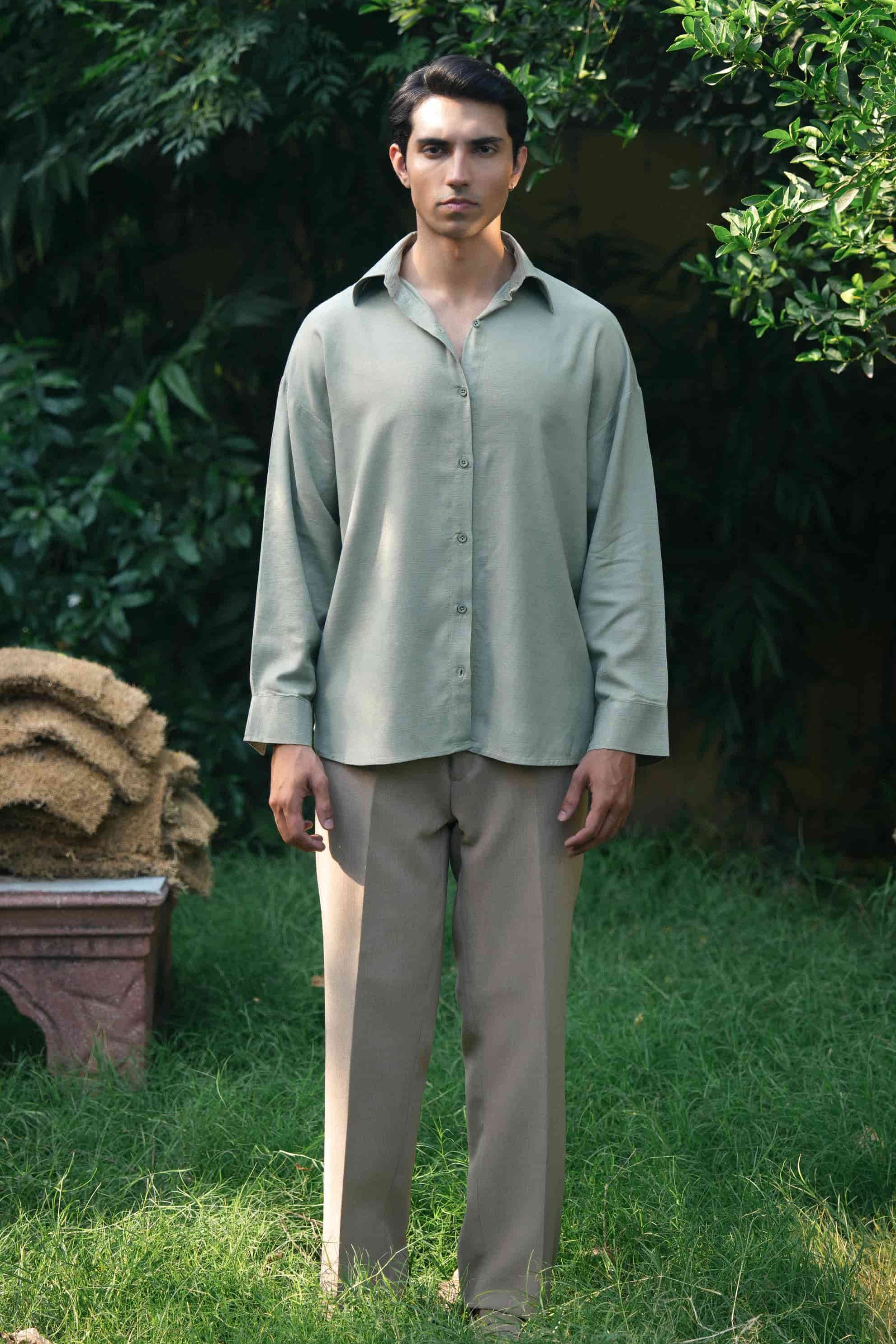 LINEN BLEND BUTTON DOWN